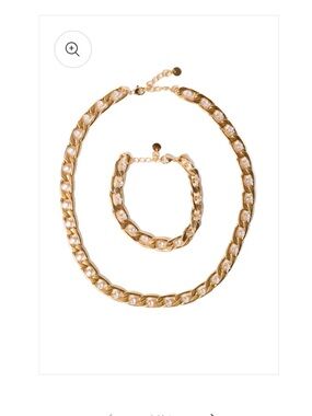 Gold Crystal-Cuban stainless steel Chain Necklace and Bracelet Set